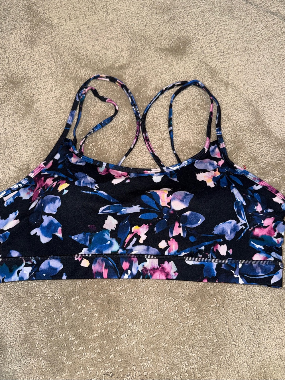 Gaiam Strappy Black Floral Sports Workout Bra
